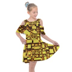 Cubes Grid Geometric 3d Square Kids  Shoulder Cutout Chiffon Dress by Nexatart