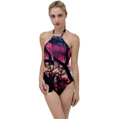 Fall Sunset Through The Trees Go With The Flow One Piece Swimsuit