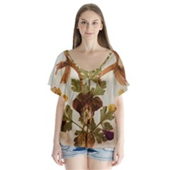 Holy Land Flowers 12 V-neck Flutter Sleeve Top by DeneWestUK