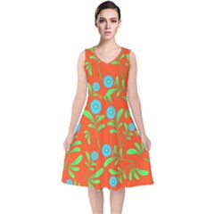 Background Texture Seamless Flowers V-neck Midi Sleeveless Dress  by Sapixe