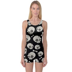 Halloween Skull Pattern One Piece Boyleg Swimsuit by Valentinaart