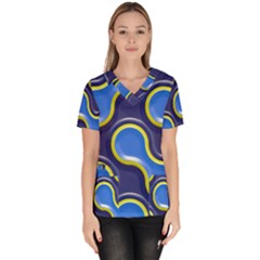 Pattern Curve Design Seamless Women s V-neck Scrub Top by Sapixe