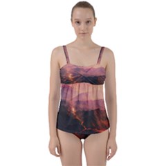 Volcanoes Magma Lava Mountains Twist Front Tankini Set by Sapixe