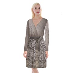 Wordsworth Grey Mix 3 Long Sleeve Velvet Front Wrap Dress