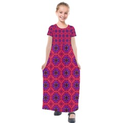 Retro Abstract Boho Unique Kids  Short Sleeve Maxi Dress