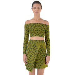 Flower Wreath In The Green Soft Yellow Nature Off Shoulder Top With Skirt Set by pepitasart