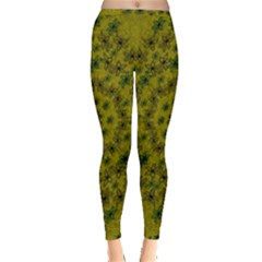 Flower Wreath In The Green Soft Yellow Nature Inside Out Leggings by pepitasart