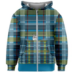 Playing With Plaid Kitten (blue) Pattern Kids Zipper Hoodie Without Drawstring