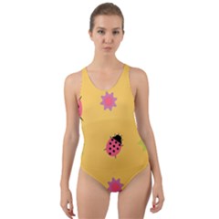 Ladybug Seamlessly Pattern Cut-out Back One Piece Swimsuit by Sapixe