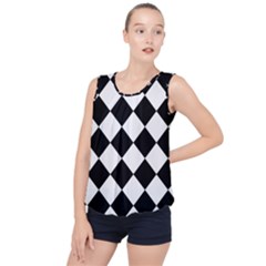 Grid Domino Bank And Black Bubble Hem Chiffon Tank Top