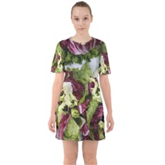 Salad Lettuce Vegetable Sixties Short Sleeve Mini Dress by Sapixe