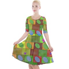 Easter Egg Happy Easter Colorful Quarter Sleeve A-line Dress