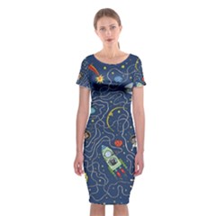 Cat Cosmos Cosmonaut Rocket Classic Short Sleeve Midi Dress by Sapixe