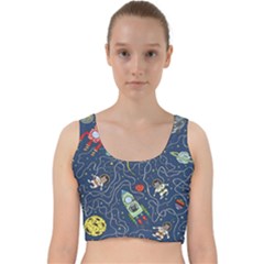 Cat Cosmos Cosmonaut Rocket Velvet Racer Back Crop Top by Sapixe