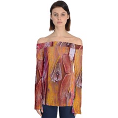 Bark Tree Texture Wood Trunk Off Shoulder Long Sleeve Top