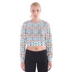 Retro Pink Green Blue Orange Dots Pattern Cropped Sweatshirt by BrightVibesDesign