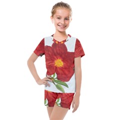 Deep Plumb Blossom Kids  Mesh Tee And Shorts Set