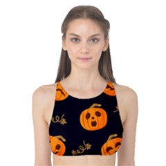 Funny Scary Black Orange Halloween Pumpkins Pattern Tank Bikini Top by HalloweenParty