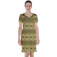 Golden Ornate Pattern Short Sleeve Nightdress by dflcprintsclothing