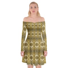 Golden Ornate Pattern Off Shoulder Skater Dress by dflcprintsclothing