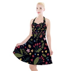 Floral Christmas Pattern  Halter Party Swing Dress  by Valentinaart