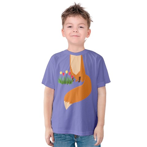 Medium Purple & Orange Funny Fox Body Pattern Kids  Cotton Tee by PattyVilleDesigns