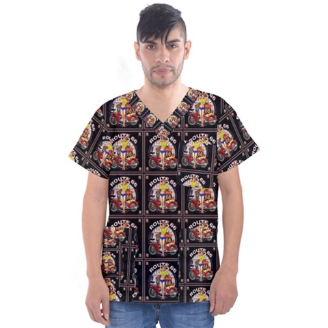 Route-66-1 Men s V-neck Scrub Top by ArtworkByPatrick