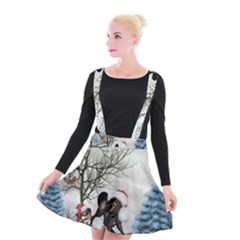 Christmas, Cute Bird With Horse Suspender Skater Skirt by FantasyWorld7