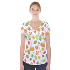 Thanksgiving Pattern Short Sleeve Front Detail Top by Valentinaart