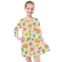 Thanksgiving Pattern Kids  Quarter Sleeve Shirt Dress