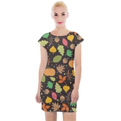 Thanksgiving Pattern Cap Sleeve Bodycon Dress