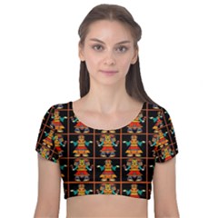 Egyptian Velvet Short Sleeve Crop Top 