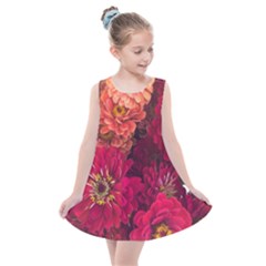 Peach And Pink Zinnias Kids  Summer Dress