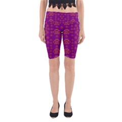 Seasonal Delight With Fantasy Flowers Yoga Cropped Leggings by pepitasart