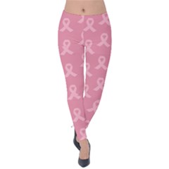 Pink Ribbon - Breast Cancer Awareness Month Velvet Leggings by Valentinaart