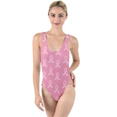 Pink Ribbon - Breast Cancer Awareness Month High Leg Strappy Swimsuit