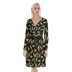 Corn Pattern Long Sleeve Velvet Front Wrap Dress by Valentinaart