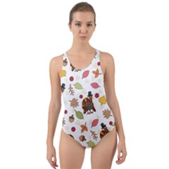 Thanksgiving Turkey Pattern Cut-out Back One Piece Swimsuit by Valentinaart