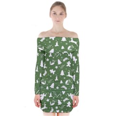 Christmas Pattern Long Sleeve Off Shoulder Dress by Valentinaart