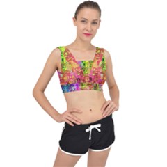 Color Abstract Artifact Pixel V-back Sports Bra