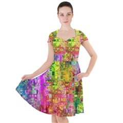 Color Abstract Artifact Pixel Cap Sleeve Midi Dress