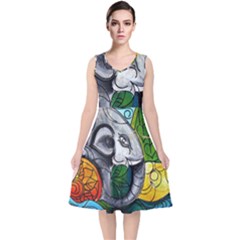 Graffiti The Art Of Spray Mural V-neck Midi Sleeveless Dress 