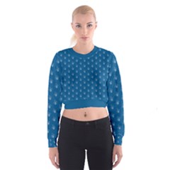 Quebec French Royal Fleur De Lys Elegant Pattern Blue Blue Quebec Fleur De Lys Pattern Blue Cropped Sweatshirt by Quebec