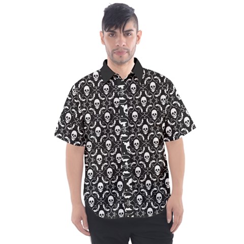 Pattern Skull And Bats Vintage Halloween Black Men s Short Sleeve Shirt by genx