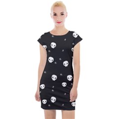 Pattern Skull Stars Halloween Gothic On Black Background Cap Sleeve Bodycon Dress