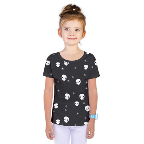 Pattern Skull Stars Halloween Gothic On Black Background Kids  One Piece Tee by genx