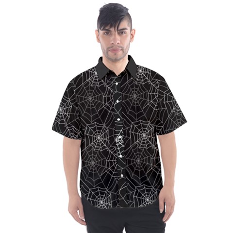 Pattern Spiderweb Halloween Gothic On Black Background Men s Short Sleeve Shirt by genx