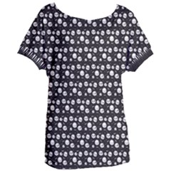 Pattern Skull Bones Halloween Gothic On Black Background Women s Oversized Tee by genx