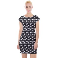 Pattern Skull Bones Halloween Gothic On Black Background Cap Sleeve Bodycon Dress