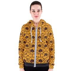 Pattern Pumpkin Spider Vintage Halloween Gothic Orange And Black Women s Zipper Hoodie by genx